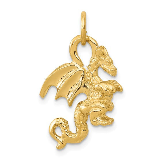 14kt Yellow Gold Solid Polished 3-D Dragon Charm