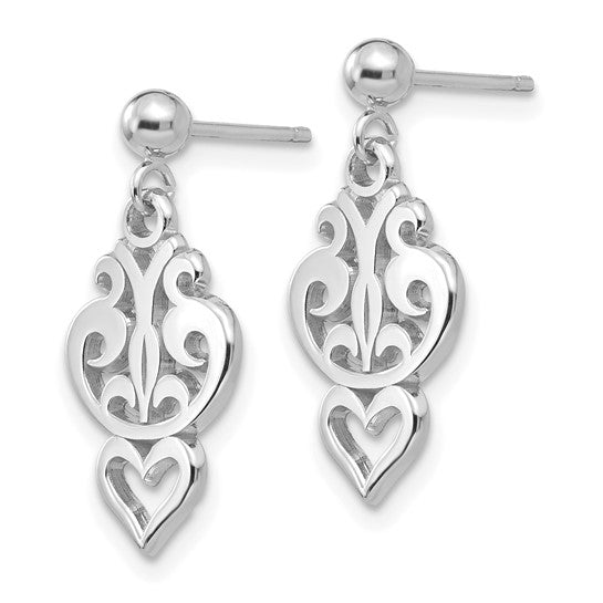 14kt White Gold Filigree Heart Dangle Earrings