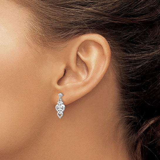 14kt White Gold Filigree Heart Dangle Earrings