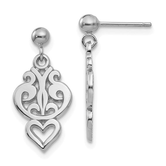 14kt White Gold Filigree Heart Dangle Earrings