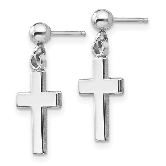 14kt White Gold Polished Cross Earrings