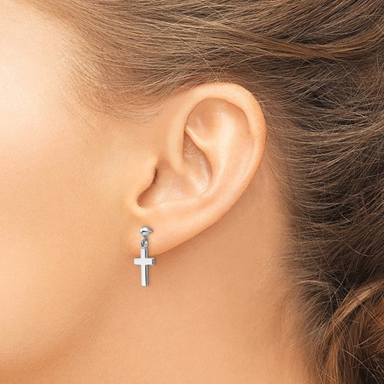 14kt White Gold Polished Cross Earrings
