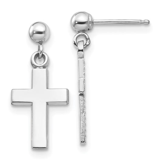 14kt White Gold Polished Cross Earrings