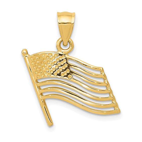 14kt Yellow Gold American Flag Pendant