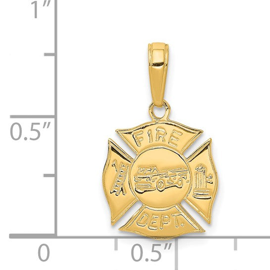 14kt Yellow Gold FIRE DEPT Shield Pendant