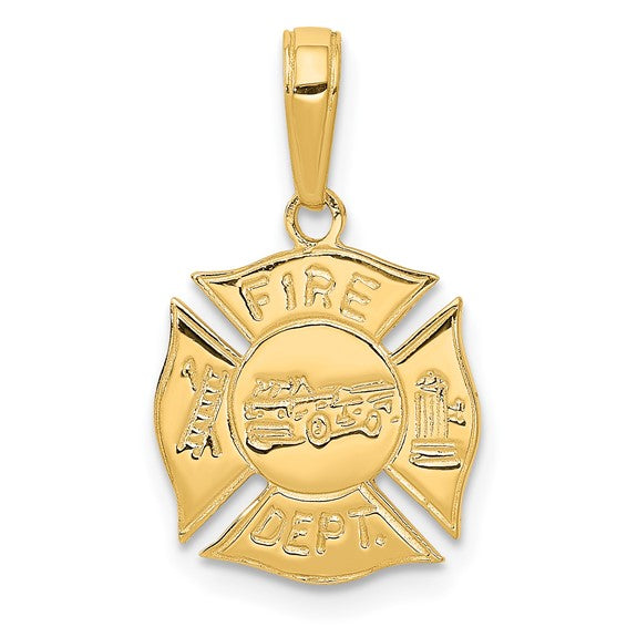 14kt Yellow Gold FIRE DEPT Shield Pendant
