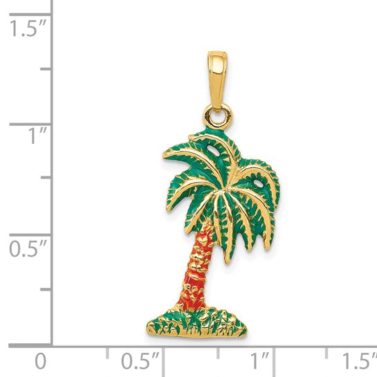 14kt Yellow Gold Enameled Palm Tree Pendant