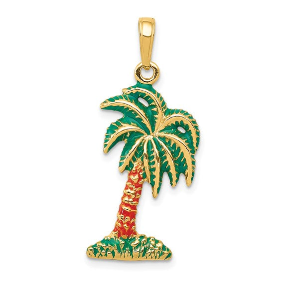 14kt Yellow Gold Enameled Palm Tree Pendant