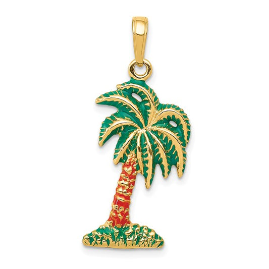 14kt Yellow Gold Enameled Palm Tree Pendant