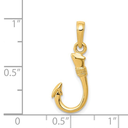 14KT Yellow Gold 3D Fish Hook Pendant