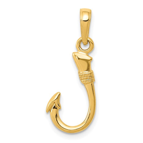 14KT Yellow Gold 3D Fish Hook Pendant