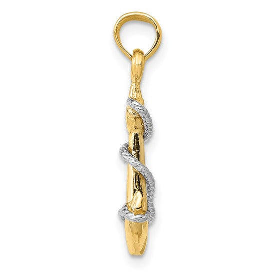 14KT Two-Tone 3D Anchor W/Rope Pendant