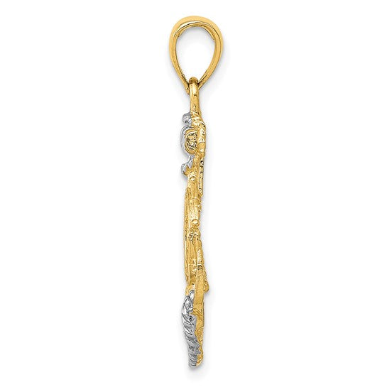 14kt Yellow Gold w/ Rhodium Anchor w/Rope Pendant