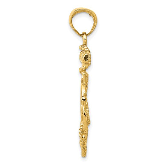 14kt Yellow Gold Large Anchor w/Wheel Pendant