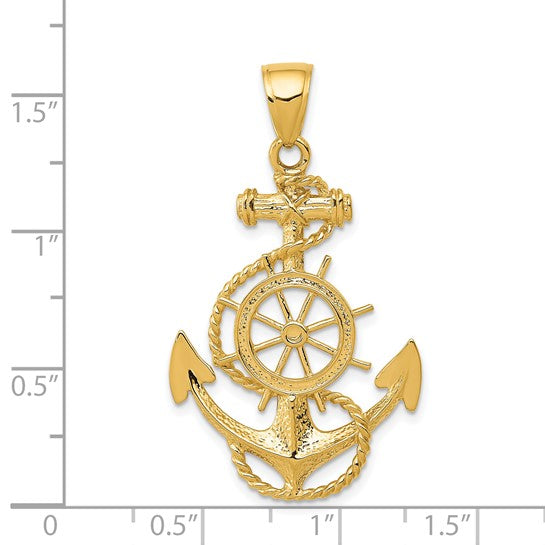 14kt Yellow Gold Large Anchor w/Wheel Pendant
