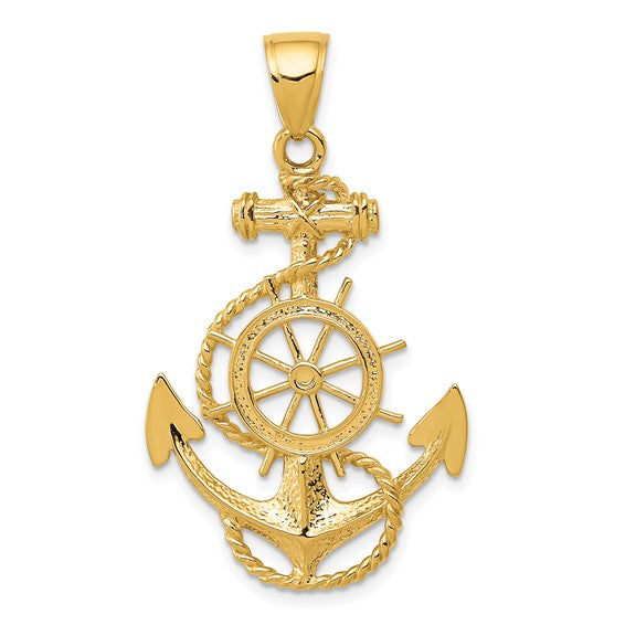 14kt Yellow Gold Large Anchor w/Wheel Pendant