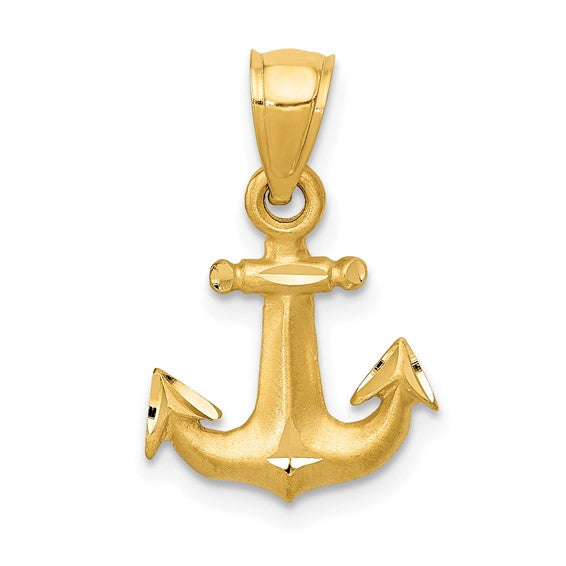 14kt Yellow Gold Diamond-cut Anchor Pendant