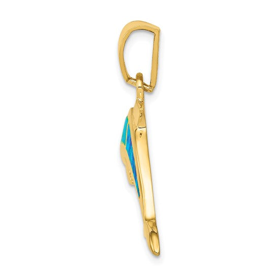 14kt Yellow Gold Lab Created Opal Dolphin Pendant