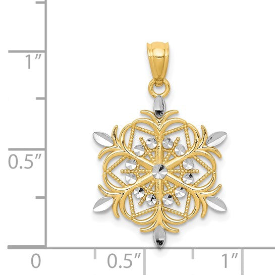 14kt w/ Rhodium Diamond-cut Snowflake Pendant