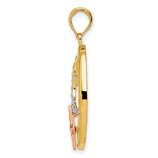 14kt Two-tone w/White Rhodium Sun, Moon and Star Oval Pendant