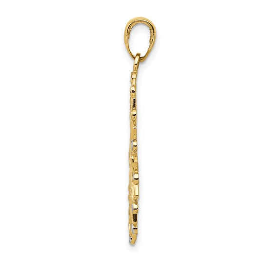 14kt Yellow Gold and White Rhodium Diamond-cut Flower Pendant