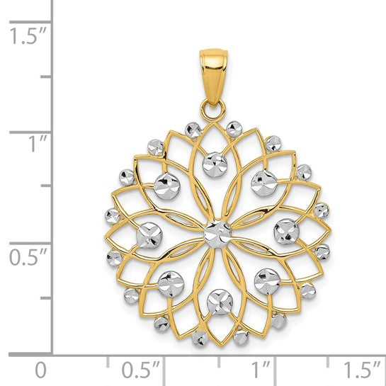 14kt Yellow Gold and White Rhodium Diamond-cut Flower Pendant