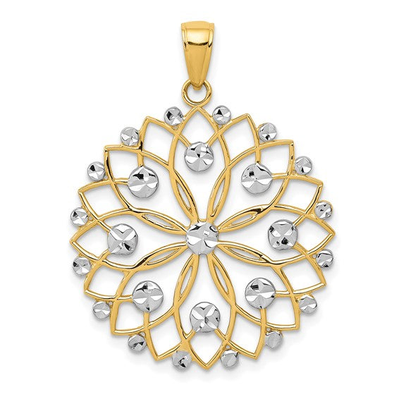 14kt Yellow Gold and White Rhodium Diamond-cut Flower Pendant