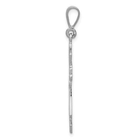 14kt White Gold Fleur De Lis Cross Pendant