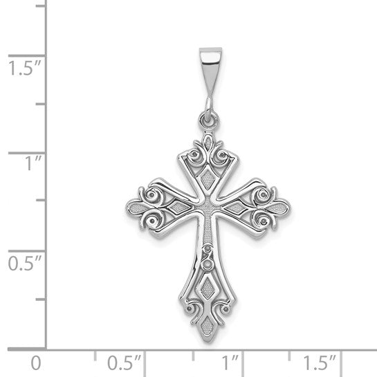 14kt White Gold Fleur De Lis Cross Pendant