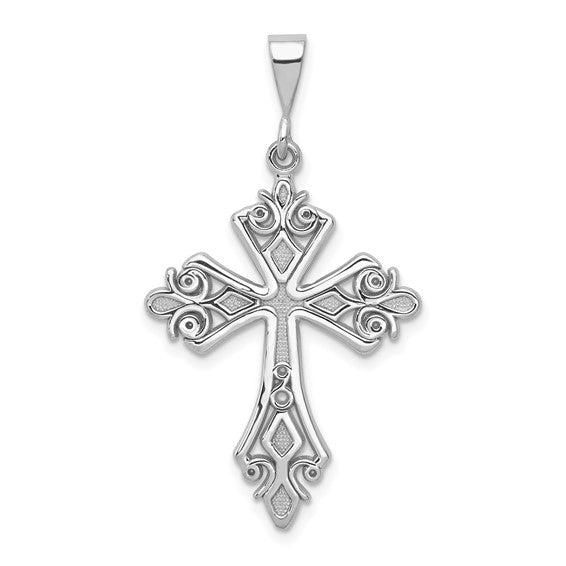 14kt White Gold Fleur De Lis Cross Pendant