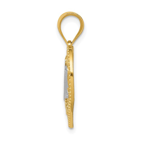 14kt Yellow Gold and White Rhodium Filigree #1 Mom Heart Pendant