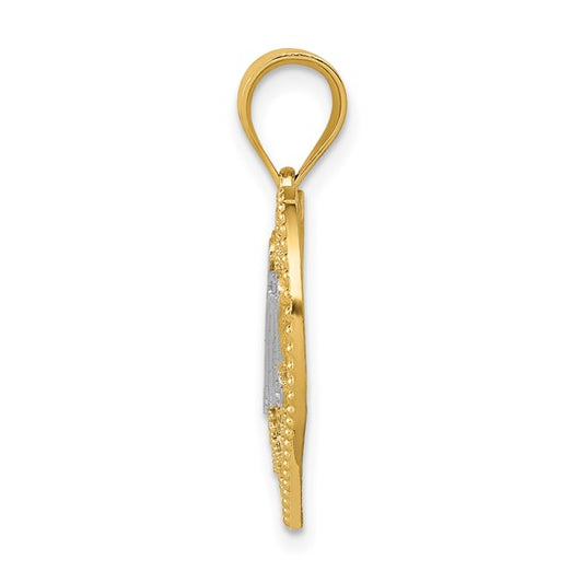 14kt Yellow Gold and White Rhodium Filigree #1 Mom Heart Pendant