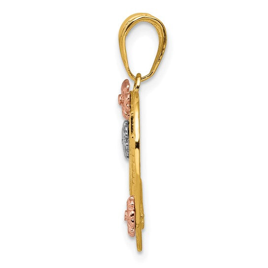14kt Tri-color NANA in Heart with Flowers Pendant