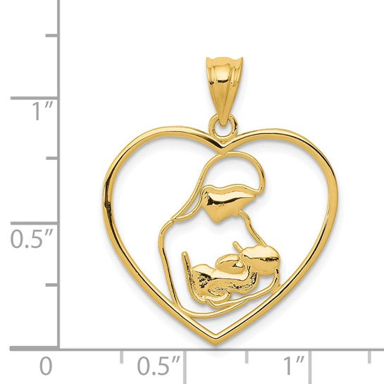 14kt Yellow Gold Mother and Child in Heart Pendant