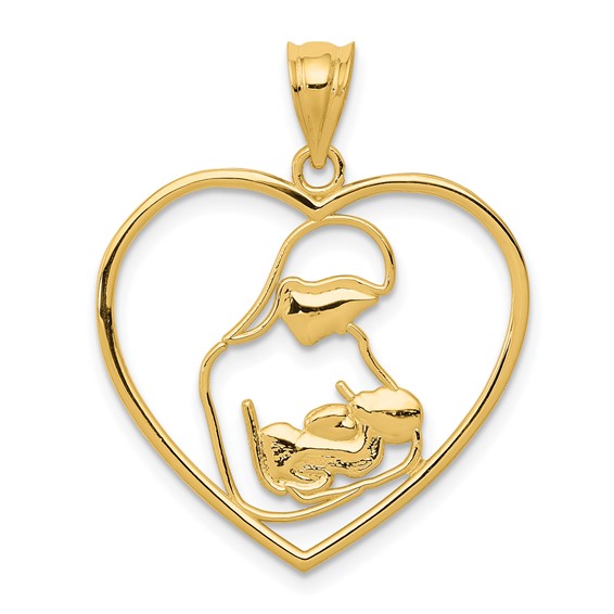 14kt Yellow Gold Mother and Child in Heart Pendant