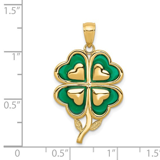 14kt Yellow Gold 4-Leaf Clover Pendant with Enameled Tips Pendant