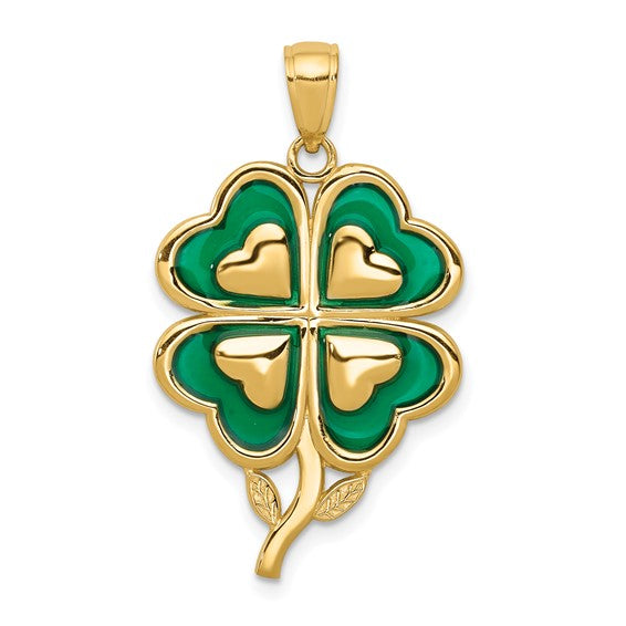 14kt Yellow Gold 4-Leaf Clover Pendant with Enameled Tips Pendant