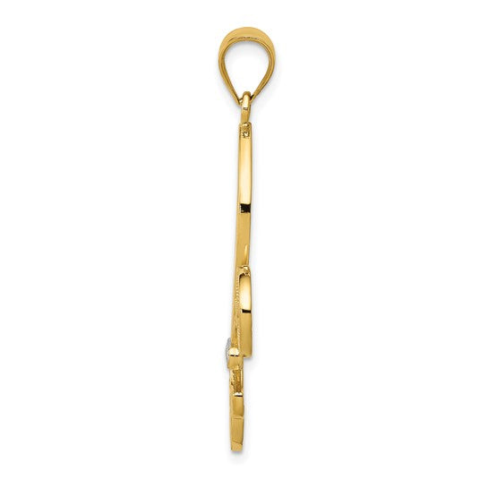 14kt Yellow Gold and Rhodium Filigree Fleur de Lis Pendant