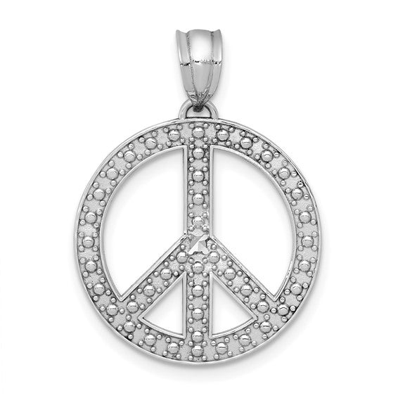 14kt White Gold White Peace Symbol Pendant