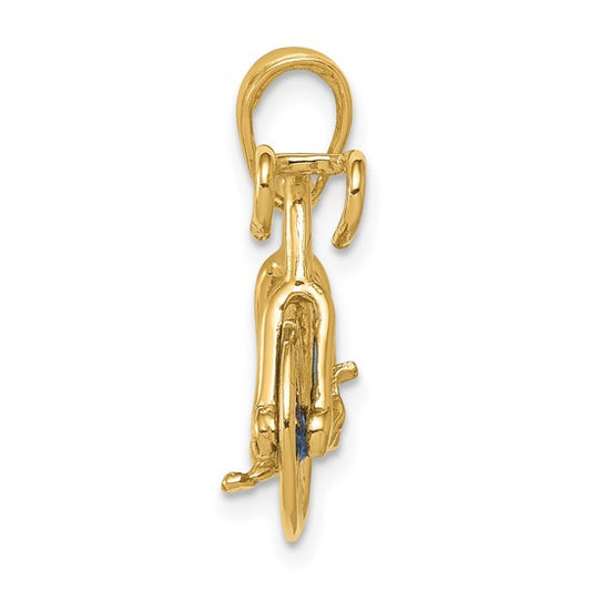14KT Yellow Gold 3-D Blue Enameled Moveable Bicycle Pendant