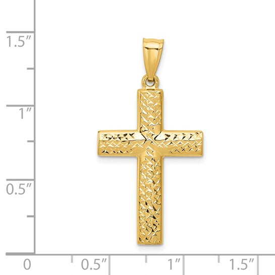 14KT Yellow Gold Reversible Textured/Polished Cross Pendant
