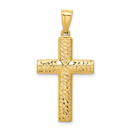 14KT Yellow Gold Reversible Textured/Polished Cross Pendant