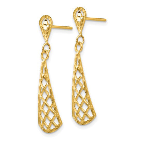 14kt Yellow Gold Diamond-Cut Inverted Fan Dangle Post Earring
