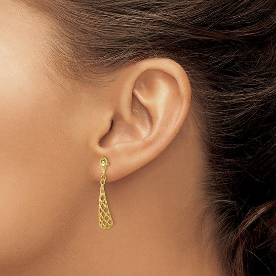 14kt Yellow Gold Diamond-Cut Inverted Fan Dangle Post Earring