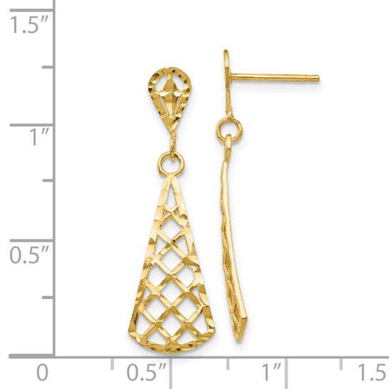 14kt Yellow Gold Diamond-Cut Inverted Fan Dangle Post Earring