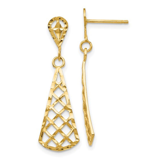 14kt Yellow Gold Diamond-Cut Inverted Fan Dangle Post Earring
