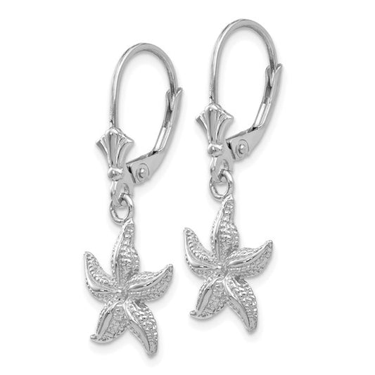 14KT White Gold Starfish Leverback Earrings
