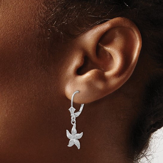 14KT White Gold Starfish Leverback Earrings