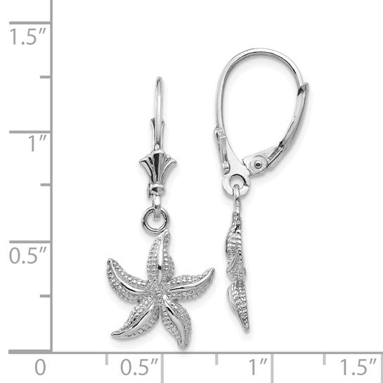 14KT White Gold Starfish Leverback Earrings