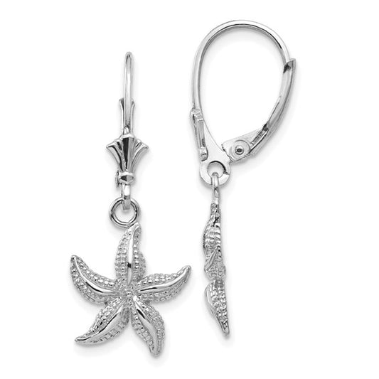 14KT White Gold Starfish Leverback Earrings